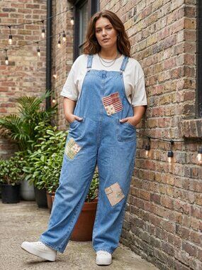 Vintage Watch L.A. 90s Patchwork Denim Streetwear Overalls XL Cottagecore Y2K